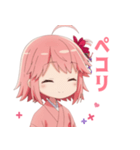 楽しいピンク着物の女の子スタンプ（個別スタンプ：30）