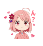 楽しいピンク着物の女の子スタンプ（個別スタンプ：34）