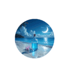 夜の海.瓶.月.癒し【Healing.night sea】（個別スタンプ：1）