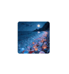 夜の海.瓶.月.癒し【Healing.night sea】（個別スタンプ：14）