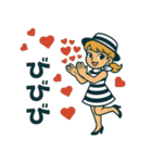 かわいいレトロ夏ガール：おしゃれスタンプ（個別スタンプ：1）