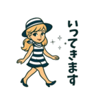 かわいいレトロ夏ガール：おしゃれスタンプ（個別スタンプ：15）