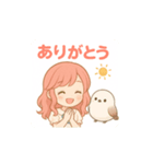 麦わら帽子の女の子とシマエナガスタンプ（個別スタンプ：2）