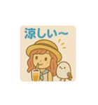 麦わら帽子の女の子とシマエナガスタンプ（個別スタンプ：11）