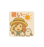 麦わら帽子の女の子とシマエナガスタンプ（個別スタンプ：13）