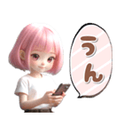 3D♡ピンク推し ボブ 女の子 (梅雨 初夏（個別スタンプ：3）