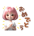 3D♡ピンク推し ボブ 女の子 (梅雨 初夏（個別スタンプ：14）