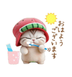可愛いスイカ帽ネコ 使える状況＆日常 敬語（個別スタンプ：1）
