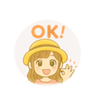 シマエナガさんと麦わら帽子の女の子（個別スタンプ：1）