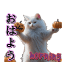 飛び出す★秋を感じる・白猫【仮装多め】（個別スタンプ：1）