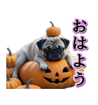 飛び出す★秋を感じる・パグ犬ハロウィン（個別スタンプ：1）