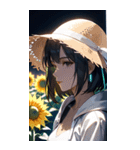 水彩画風、ひまわり畑の少女0（個別スタンプ：5）