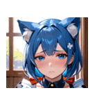 猫耳の青髪 ＆ 悲しい顔0（個別スタンプ：1）
