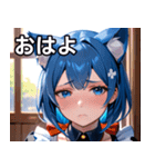 猫耳の青髪 ＆ 悲しい顔（個別スタンプ：1）