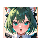 猫耳の緑髪 ＆ 驚いた顔0（個別スタンプ：1）
