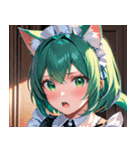 猫耳の緑髪 ＆ 驚いた顔0（個別スタンプ：2）
