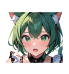猫耳の緑髪 ＆ 驚いた顔0（個別スタンプ：3）