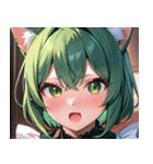 猫耳の緑髪 ＆ 驚いた顔0（個別スタンプ：4）