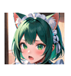 猫耳の緑髪 ＆ 驚いた顔0（個別スタンプ：5）