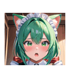 猫耳の緑髪 ＆ 驚いた顔0（個別スタンプ：6）