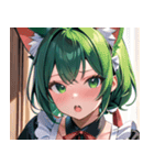 猫耳の緑髪 ＆ 驚いた顔0（個別スタンプ：8）