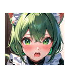 猫耳の緑髪 ＆ 驚いた顔0（個別スタンプ：9）