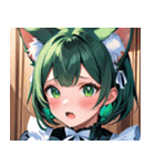 猫耳の緑髪 ＆ 驚いた顔0（個別スタンプ：10）