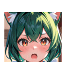 猫耳の緑髪 ＆ 驚いた顔0（個別スタンプ：12）