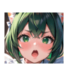 猫耳の緑髪 ＆ 驚いた顔0（個別スタンプ：13）