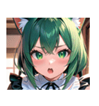 猫耳の緑髪 ＆ 驚いた顔0（個別スタンプ：14）