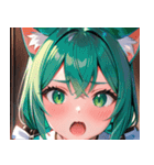 猫耳の緑髪 ＆ 驚いた顔0（個別スタンプ：15）