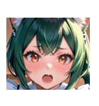 猫耳の緑髪 ＆ 驚いた顔0（個別スタンプ：18）