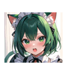 猫耳の緑髪 ＆ 驚いた顔0（個別スタンプ：19）