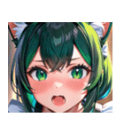 猫耳の緑髪 ＆ 驚いた顔0（個別スタンプ：20）