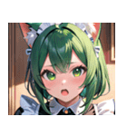 猫耳の緑髪 ＆ 驚いた顔0（個別スタンプ：21）