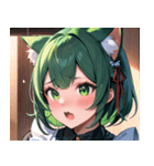 猫耳の緑髪 ＆ 驚いた顔0（個別スタンプ：22）