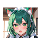 猫耳の緑髪 ＆ 驚いた顔0（個別スタンプ：23）