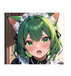 猫耳の緑髪 ＆ 驚いた顔0（個別スタンプ：24）
