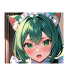 猫耳の緑髪 ＆ 驚いた顔0（個別スタンプ：26）