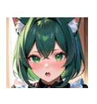 猫耳の緑髪 ＆ 驚いた顔0（個別スタンプ：28）