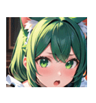 猫耳の緑髪 ＆ 驚いた顔0（個別スタンプ：30）