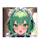 猫耳の緑髪 ＆ 驚いた顔0（個別スタンプ：32）