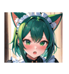 猫耳の緑髪 ＆ 驚いた顔0（個別スタンプ：33）