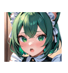 猫耳の緑髪 ＆ 驚いた顔0（個別スタンプ：34）