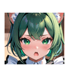 猫耳の緑髪 ＆ 驚いた顔0（個別スタンプ：35）