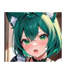 猫耳の緑髪 ＆ 驚いた顔0（個別スタンプ：36）