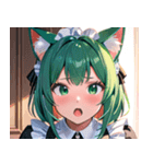 猫耳の緑髪 ＆ 驚いた顔0（個別スタンプ：37）