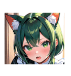 猫耳の緑髪 ＆ 驚いた顔0（個別スタンプ：38）