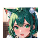 猫耳の緑髪 ＆ 驚いた顔0（個別スタンプ：39）