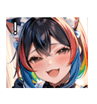 猫耳のレインボーヘア ＆ 大喜びの表情（個別スタンプ：14）